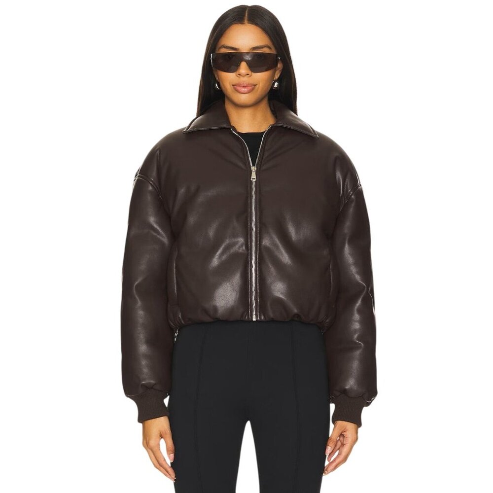 superdown Sanja Faux Leather Jacket in Brown Small Womens Vegan Coat